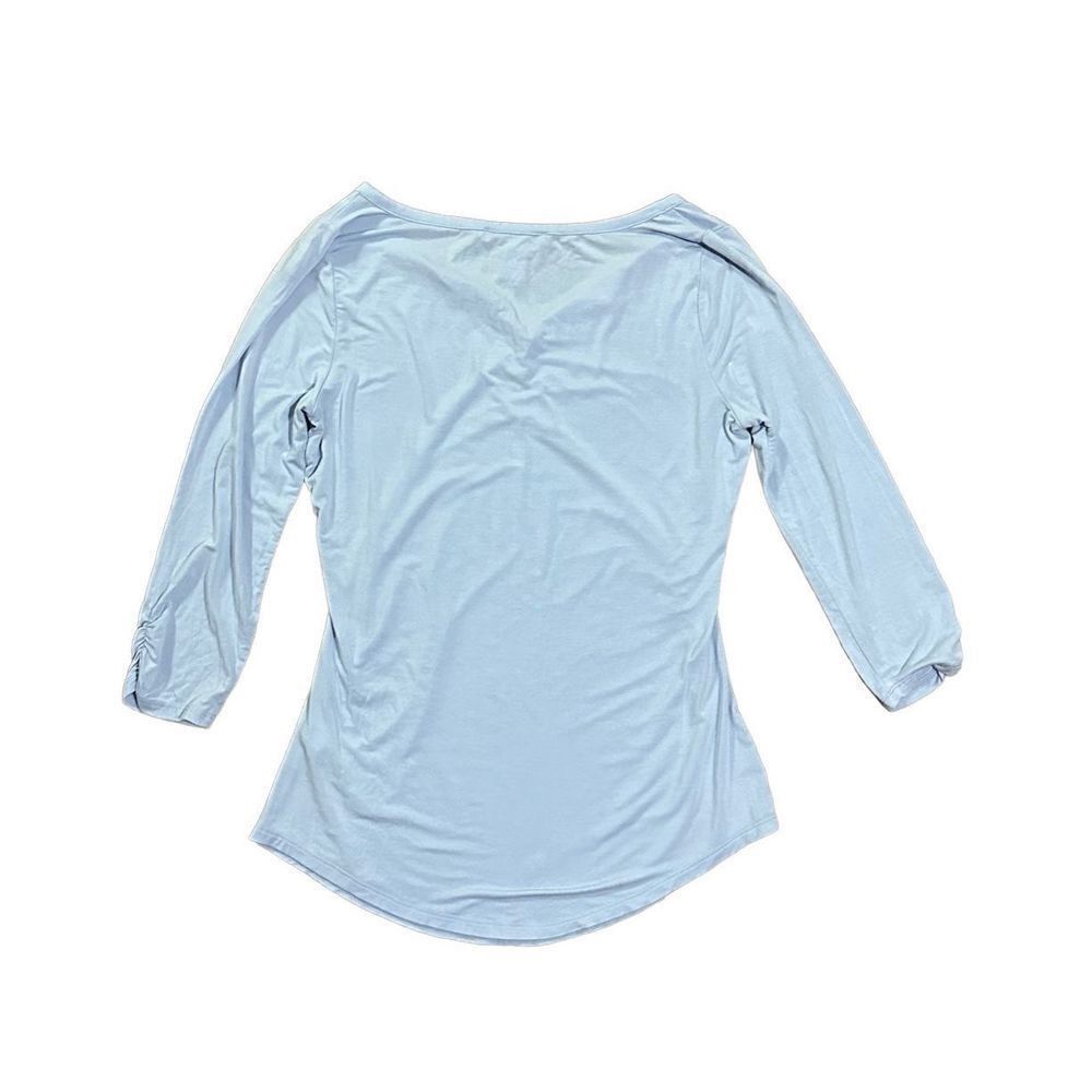 White House Black Market Pale Blue Jersey Knit Stretch Ruched‎ Sides blouse XS - Picture 2 of 8